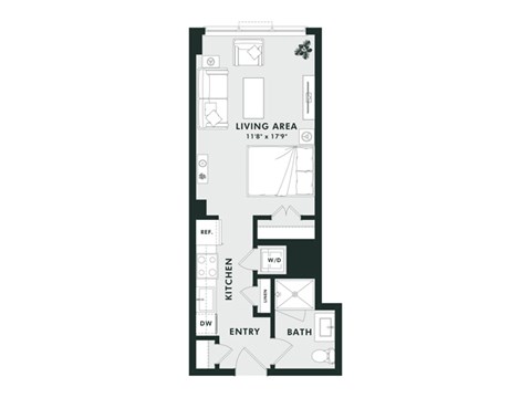 Floor plan for studio, 1 bath, 432 sqft
